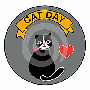 Happy Cat day trendy smile cat with heart hand drawn vector