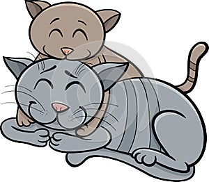 Happy cat and kitten cartoon