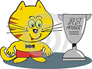 Happy cat with trophy cartoon