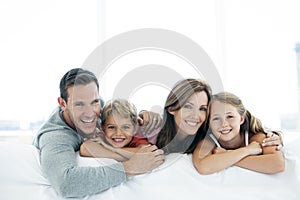 Happy caucasian family with two children - portrait