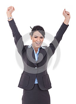 Happy cheering businesswoman winning