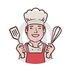 Happy chef logo. Cooking, restaurant, food symbol