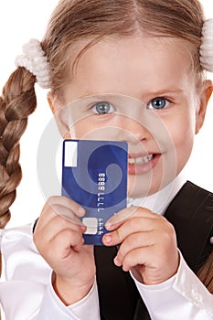 Happy child with credit card.