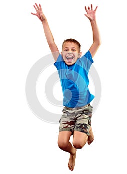 Happy child exercising and jumping