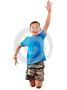 Happy child exercising and jumping