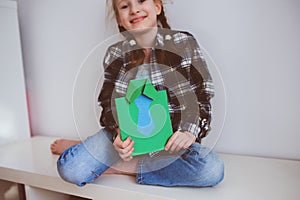 happy child girl making greeting card for Fathers Day