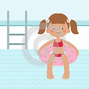 Happy child having fun in the pool. Summer sports for children.