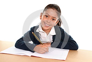 Happy child with notepad smiling in back to school and education concept