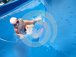 Happy child play on pool