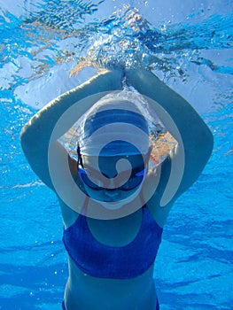 Happy child play on pool