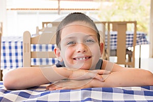 Happy child in restaurant