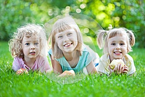 Happy child in spring park