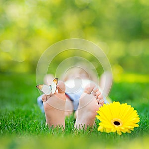 Happy child in spring park