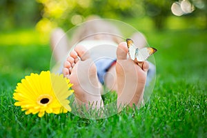 Happy child in spring park