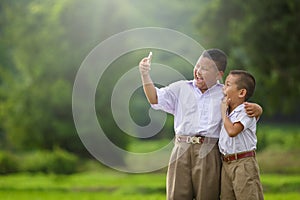 Happy child take a selfie