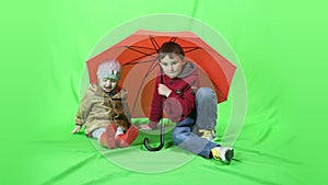 Happy child under the umbrella, green screen 4k ProRes, 4.2.2 10bit