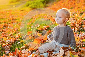 Happy childhood. Autumn dream. Kid dreams on autumn nature. Childhood dream concept. Daydreamer child. Dreams and photo