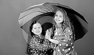 Happy childhood. Bright umbrella. It is easier to be happy together. Be rainbow in someones cloud. Walk under umbrella