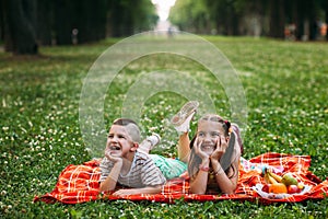 Happy childhood moments picnic nature concept.