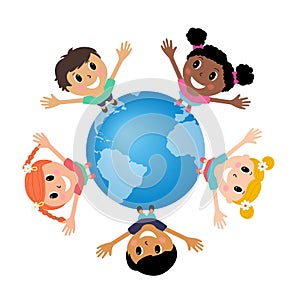 Happy children around the world illustration.International Children`s Day.Cartoon design