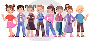 Happy children - boys and girls in different poses, cartoon style