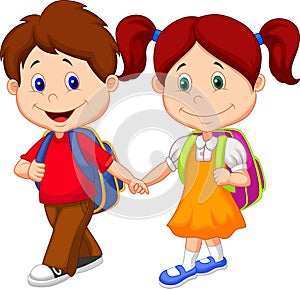 Happy children cartoon come with backpacks