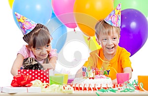 Happy children celebrating birthday party