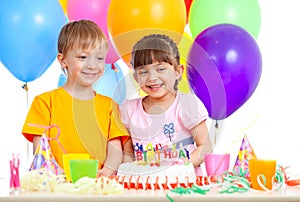 Happy children celebrating birthday party