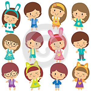 Happy children clip art set