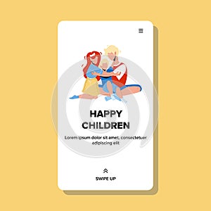 Happy Children Cute Boys And Girls Hugging Vector