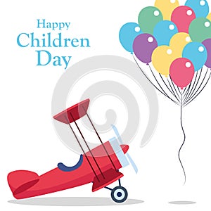 Happy children day design with light aricraft and colorful balloons