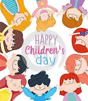 Happy children day, group cute little boys and girls