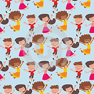 Happy children in different positions big vector jumping cheerful child funny cartoon kids joyful team laughing little