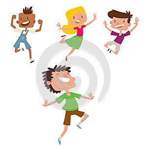 Happy children in different positions big vector jumping cheerful child group and funny cartoon kids joyful team