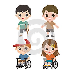 Happy children with disabilities set.