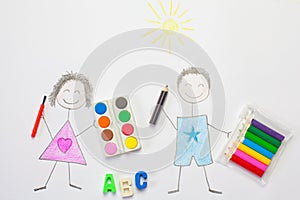Happy Children drawings going to school
