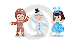 Happy Children Dressed in Christmas Costumes Vector Illustration Set