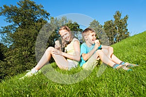 Happy children eatting ice cream