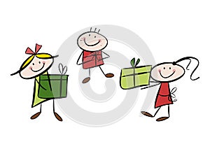 Happy children with gifts