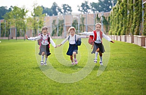 Happy children girlfriend schoolgirl student elementary school