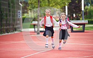 Happy children girlfriend schoolgirl student elementary school