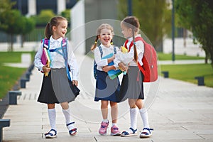 Happy children girlfriend schoolgirl student elementary school