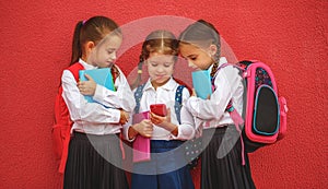 Happy children girlfriends schoolgirls student elementary schoo