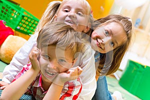 Happy children having fun at home