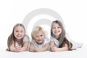 Happy children isolated on white