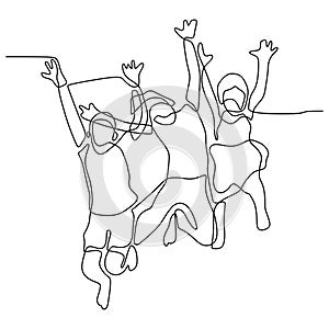 Happy children jumping continuous line drawing minimalist design one hand drawn isolated on white background