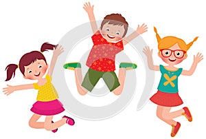 Happy children jumping isolated on white background