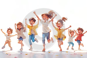 Happy children jumping for joy on illustration