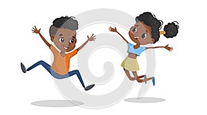 Happy children jumping and laughing. African american school age children illustration. Best for posters, banners, invitations. Ve