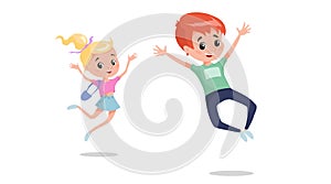 Happy children jumping and laughing. Caucasian school age children illustration. Best for posters, banners, invitations. Vector dr